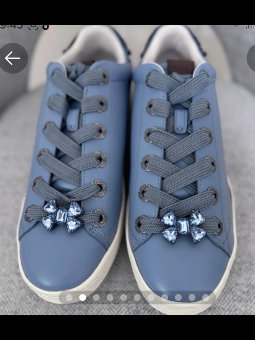 Coach Women Blue Rhinestone Embellished Leather Sneakers/ Crystal Bow Accent 10B - Picture 2 of 16